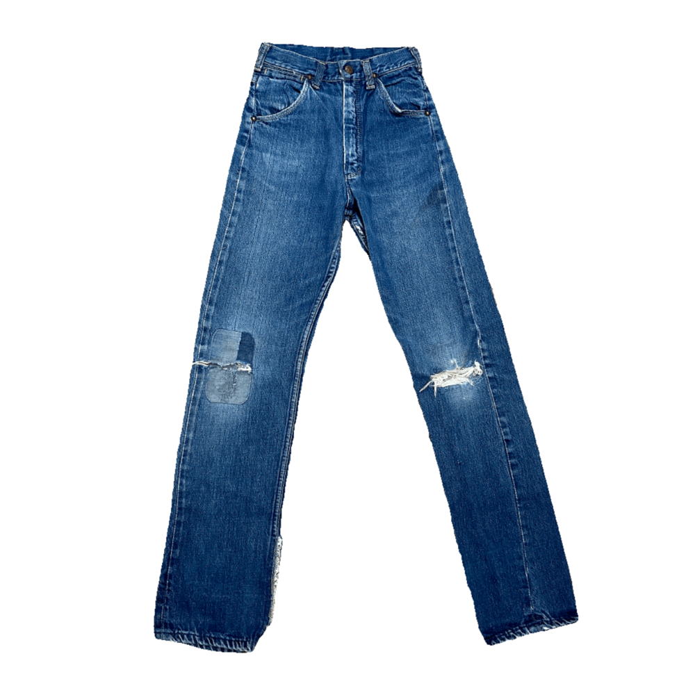 Vintage Mid-Century Patched Perfection Circle S High Waisted Ranch Selvedge Deni
